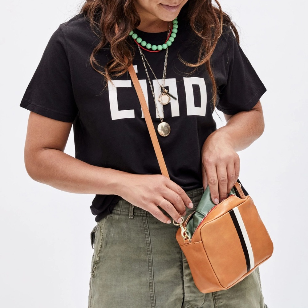 Clare V Midi Sac Natural with Stripes Leather Crossbody Bag - Picture 2 of 15